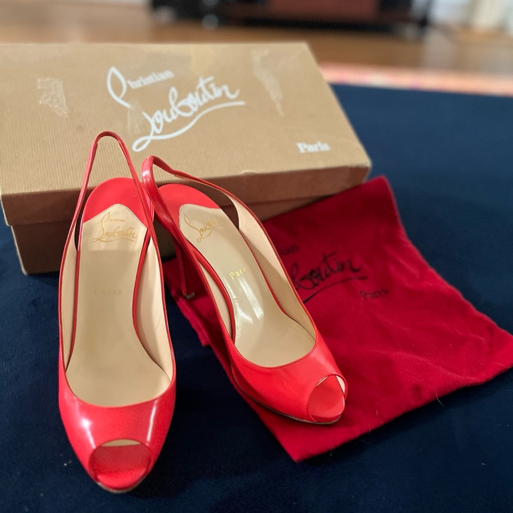 Christian Louboutin Lady Sling 100 Patent Leather Heels 38.5